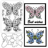 1Pc Carbon Steel Cutting Dies Stencils, for DIY Scrapbooking, Photo Album, Decorative Embossing Paper Card, Stainless Steel Color, with 1Pc Plastic Clear Stamps, Butterfly, Cutting Dies Stencils: 155x104x0.8mm(DIY-GL0004-67D)