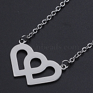 Valentine's Day Theme, 201 Stainless Steel Pendant Necklaces, with Cable Chains and Lobster Claw Clasps, Heart with Heart, Stainless Steel Color, 17.12 inch(43.5cm), 2mm(NJEW-S105-JN519-1)