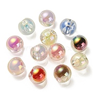 Transparent UV Plating Rainbow Iridescent Acrylic Beads, Bead in Bead, Round, Mixed Color, 15.5~16mm, Hole: 3mm and 4.5mm(OACR-P015-03)