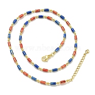 Brass Enamel Column Link Chain Necklaces, Real 18K Gold Plated, Lead Free & Cadmium Free & Nickel Free, Long-Lasting Plated, Colorful, 17.64~17.87 inch(44.8~45.4cm)(NJEW-H039-02B-03G)