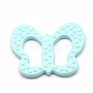 Food Grade Eco-Friendly Silicone Big Pendants, Chewing Pendants For Teethers, DIY Nursing Necklaces Making, Butterfly, Pale Turquoise, 80x64x9mm, Hole: 14x39mm(SIL-T012-C)