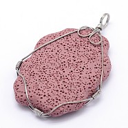 Nuggets Synthetic Lava Rock Big Pendants, with Platinum Plated Brass Findings, Dyed, Flamingo, 68x42x8.5mm, Hole: 5.5mm(G-L155-08G)