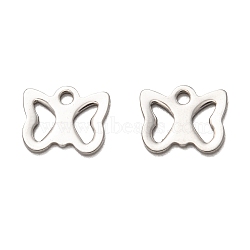 201 Stainless Steel Charms, Laser Cut, Hollow, Butterfly, Stainless Steel Color, 10x8.5x1mm, Hole: 1.4mm(STAS-I172-41P)