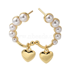 Rack Plating Brass Dangle Earrings, with ABS Plastic Imitation Pearl, Lead Free & Cadmium Free, Long-Lasting Plated, Real 18K Gold Plated, 31x16mm(EJEW-L224-59G)