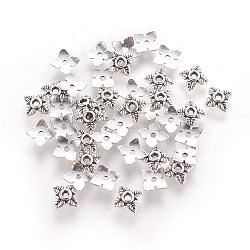 Tibetan Style Alloy Bead Caps, Flower, 4-Petal, Cadmium Free & Nickel Free & Lead Free, Antique Silver, 6x6x2mm, Hole: 1mm(TIBEB-Q018-AS-FF)