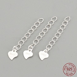 925 Sterling Silver Twisted Extender Chains, with Heart Charms, with 925 Stamp, Silver, 32mm(X-STER-S002-32)