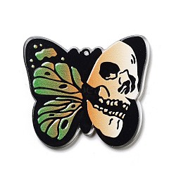 Halloween Theme Opaque Acrylic Pendants, Skeleton Butterfly, Green, 42.5x27.5x2.5mm, Hole: 1.5mm(SACR-Z005-05A)