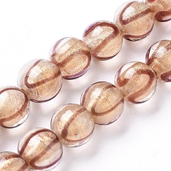 Handmade Lampwork Beads Strands, Gold Powder, Round, Tan, 12x11~11.5mm, Hole: 1.6mm, about 30pcs/strand, 13.1 inch(33.5cm)(LAMP-G140-05E)