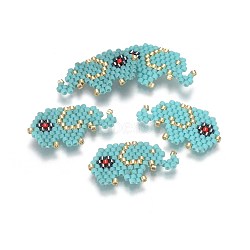 Handmade Japanese Seed Beads, with Japan Import Thread, Loom Pattern, Elephant, Pale Turquoise, 13.5x25.5x2mm(SEED-P003-25B)