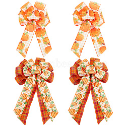 CHGCRAFT 4Pcs 2 Style Pumpkin Pattern Ployester Bowknot Display Decoration, with Tie, for Thanksgiving Day, Mixed Color, 350x220x21mm and 435x290x34mm, 2pcs/style(DIY-CA0004-37)