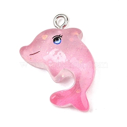 Ocean Theme Transparent Resin Pendants, with Platinum Iron Loop, Dolphin, 23x22x7mm, Hole: 2mm(RESI-I351-03P-03)
