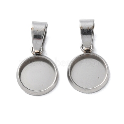 304 Stainless Steel Pendant Cabochon Settings, Flat Round Charms, Stainless Steel Color, Tray: 8mm, 12.5x9.5x1.5mm, Hole: 6x3.5mm(STAS-L282-010P-02)