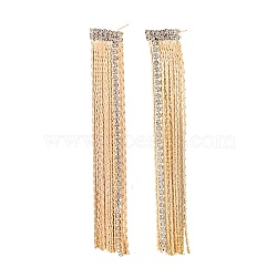 Clear Cubic Zirconia Chain Tassel Dangle Stud Earrings, Brass Long Drop Earrings for Women, Nickel Free, Real 18K Gold Plated, 69x12mm, Pin: 0.7mm(EJEW-G321-19G)
