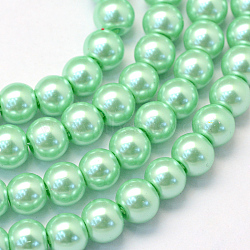 Baking Painted Pearlized Glass Pearl Round Bead Strands, Light Green, 6~7mm, Hole: 1mm, about 145pcs/strand, 31.4 inch(X-HY-Q003-6mm-63)
