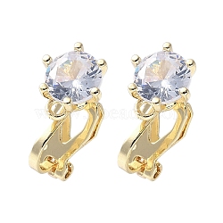 Brass Clip-on Earring Findings for Women, with Crystal Rhinestone, Real 14K Golden & Long-lasting Plated, Round, 16.5x8.5x9mm(EJEW-V002-04G-02)