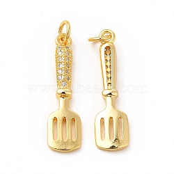 Rack Plating Brass Micro Pave Cubic Zirconia Cookware Pendants, Cadmium Free & Lead Free, Spatula Charm, with Jump Ring, Real 18K Gold Plated, 26x7x3mm, Hole: 3.4mm(KK-I699-10G)