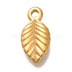 Ion Plating(IP) 304 Stainless Steel Charms, Leaf Charm, Real 18K Gold Plated, 13x7x2mm, Hole: 1.5mm(STAS-P371-029G)