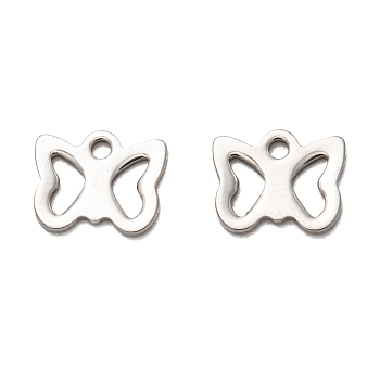 201 Stainless Steel Charms, Laser Cut, Hollow, Butterfly, Stainless Steel Color, 10x8.5x1mm, Hole: 1.4mm