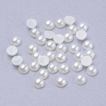 Half Round Domed Imitated Pearl Acrylic Cabochons, Creamy White, 4x2mm