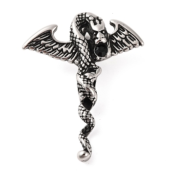 316 Surgical Stainless Steel Big Pendants, Dragon Charms, Antique Silver, 59x47x13mm, Hole: 6.5x8mm