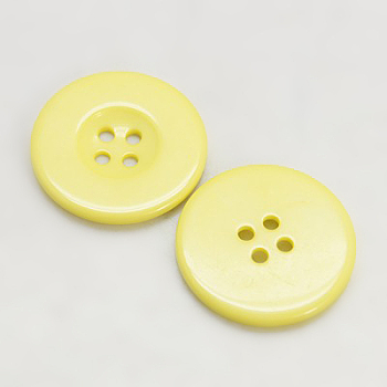 Resin Buttons, Dyed, Flat Round, Yellow, 13x2mm