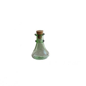 Miniature Glass Empty Wishing Bottles, with Cork Stopper, Micro Landscape Garden Dollhouse Accessories, Photography Props Decorations, Light Green, 22x27mm