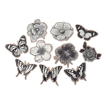 20Pcs 10 Styles Paper Self-Adhesive Stickers, for Party Decorative Presents, Butterfly, Black, 29~58x55~65x0.1mm, 2pcs/style