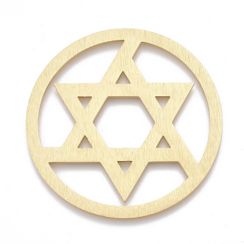Aluminium Filigree Joiners Links, Laser Cut Filigree Joiners Links, for Jewish, Flat Round with Star of David, Golden, 50x1mm