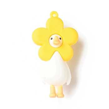 Opaque Resin Cute Duck Big Pendants, Duck Doll Charms, White, 70x35x25mm, Hole: 3mm