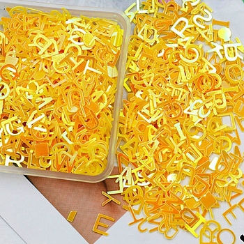 PVC Plastic Sequins, Nail Art Glitter, DIY Sparkly Paillette Tips Nail, Mixed Letter, Gold, 6x6~7x0.2mm, 400pcs/bag