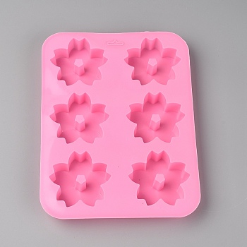 Snowflake Shape Food Grade Silicone Molds, Fondant Molds, For DIY Cake Decoration, Chocolate, Candy, UV Resin & Epoxy Resin Craft Making, Hot Pink, 22.5x16.8x2cm, Hole: 10mm, Inner Diameter: 6.6x6.6cm