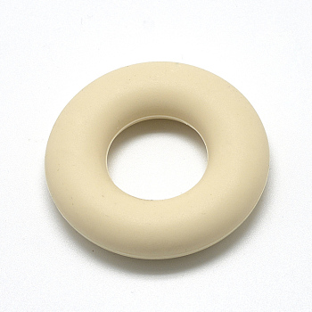 Food Grade Eco-Friendly Silicone Beads, Chewing Beads For Teethers, DIY Nursing Necklaces Making, Donut, Wheat, 42x9mm, Hole: 20mm