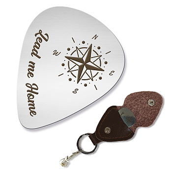 201 Stainless Steel Guitar Picks, with PU Leather Guitar Picks Holder, Plectrum Guitar Accessories, Others, Picks: 35x28mm, Holder: 110x52mm