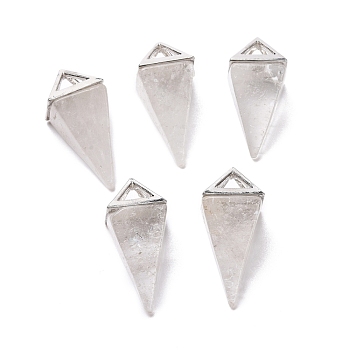 Natural Quartz Crystal Pendants, with Platinum Tone Alloy Findings, Pyramid, 29~38x15~15.5x15~15.5mm, Hole: 6x5mm