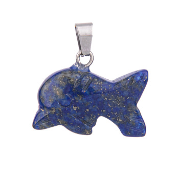 Natural Lapis Lazuli Pendants, Dolphin, 20mm