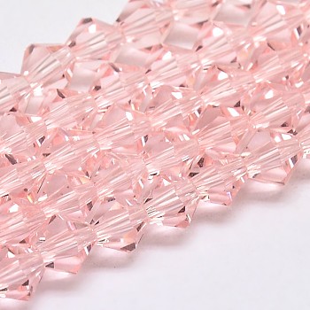 Imitate Austrian Crystal Bicone Glass Beads Strands, Grade AA, Faceted, Pink, 6x6mm, Hole: 1mm, about 46~48pcs/strand, 10.5 inch