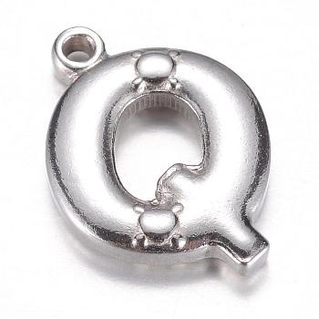201 Stainless Steel Charms, Letter.Q, 17.5x13x3mm, Hole: 1mm