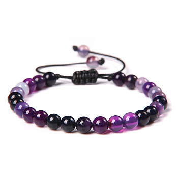 Natural Amethyst Round Bead Adjustable Braided Bracelets, 6mm