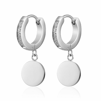 Stainless Steel Round with Cubic Zirconia Hoop Earrings for Women