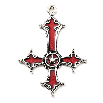 Plated Alloy Big Pendants, Red, Cross, Antique Silver, 53x38x3mm, Hole: 2.7mm