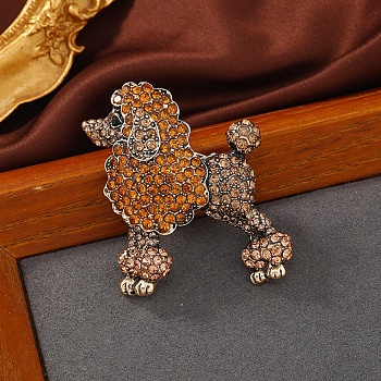 Poodle Alloy Rhinestone Brooches, Gold, 48x39mm