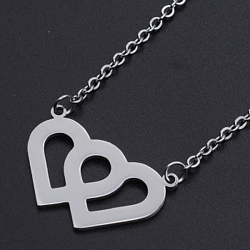 Valentine's Day Theme, 201 Stainless Steel Pendant Necklaces, with Cable Chains and Lobster Claw Clasps, Heart with Heart, Stainless Steel Color, 17.12 inch(43.5cm), 2mm