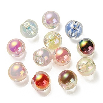 Transparent UV Plating Rainbow Iridescent Acrylic Beads, Bead in Bead, Round, Mixed Color, 15.5~16mm, Hole: 3mm and 4.5mm