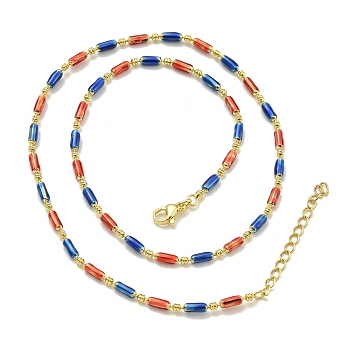 Brass Enamel Column Link Chain Necklaces, Real 18K Gold Plated, Lead Free & Cadmium Free & Nickel Free, Long-Lasting Plated, Colorful, 17.64~17.87 inch(44.8~45.4cm)