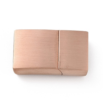 Ion Plating(IP) 304 Stainless Steel Rectangle Magnetic Clasps with Glue-in Ends, Rose Gold, 20x12x5mm, Hole: 10x3mm