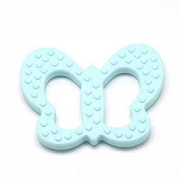 Food Grade Eco-Friendly Silicone Big Pendants, Chewing Pendants For Teethers, DIY Nursing Necklaces Making, Butterfly, Pale Turquoise, 80x64x9mm, Hole: 14x39mm