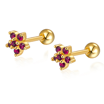 S925 Sterling Silver Flower Stud Earrings, with Cubic Zirconia, Golden, Golden, 5x3mm