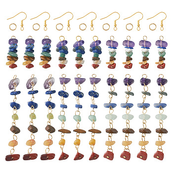 DIY Chakra Gemstone Earring Making Kits, Include Natural Mixed Stone Chips Big Pendants & Charms, Iron Earring Hooks, 60Pcs/box