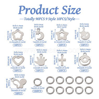 Jewelry 90Pcs 9 Style 304 Stainless Steel Charms(STAS-PJ0001-41)-4