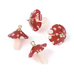 Plastic Pendants, with Acrylic and Golden Plated Brass Loops, Mushroom, Indian Red, 18x15mm, Hole: 1.5mm(KY-N015-118A-01)